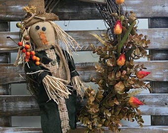 Primitive Fall Scarecrow Wreath, Fall Wreath, Primitive Wreath, Rustic Fall Wreath, Front Door Fall Wreath, Entryway Fall Wreath