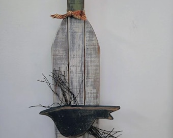 Fall Rustic Pumpkin Decor w/ Crow, Fall Wood Pumpkin Porch Decor, Rustic Wood Pumpkin, Fall Decor, Wood Pumpkin, Primitive Fall Decor