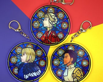 SALE! FE3H Trio Stained Glass 3&quot; Acrylic Charms | Fire Emblem | Edelgard | Dimitri | Claude