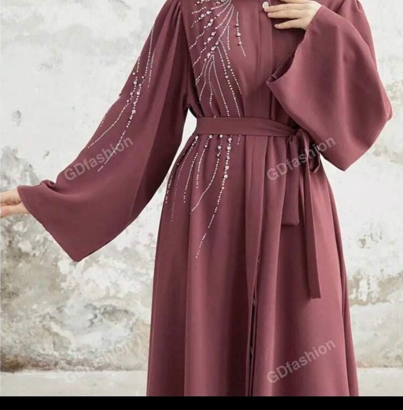 Maroon Embroidered Abaya: Ready to Wear Printed Dress