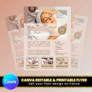 DIY Flyer Template Design, Customizable Facial Treatment Flyer Template, Editable Canva Design Skincare Services, Salon Spa Marketing Flyer