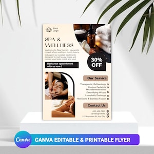 Spa Wellness Flyer Template  Editable Canva Design for Massage Therapy Beauty Services Relaxation Packages Promotional Marketing Material
