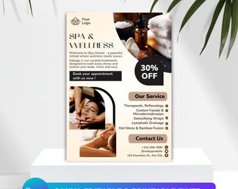 Plantilla de folleto para spa y bienestar, diseño editable en Canva (descarga digital)