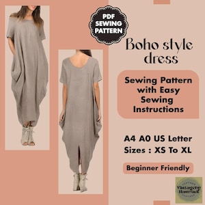 Dress Sewing Pattern for Boho Style Long Dress  Beginner-Friendly PDF Sewing Instructions Instant Download DIY Pattern