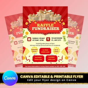 Editable Raffle Fundraiser Templates Flyer, Raffle Ticket Fundraiser Flyer, cash raffle flyer