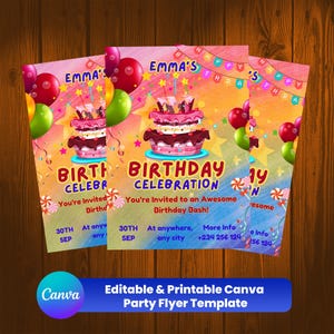 Colorful Custom Kids Birthday Invitation Flyer | Kids Party Invite | Editable Birthday Bash Invitation