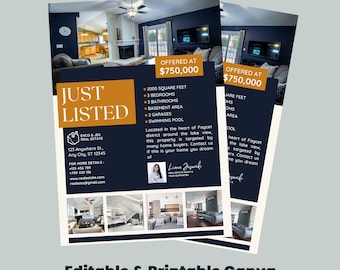 Modern Real Estate Just Listed Flyer Template | Editable Canva Design (Digital Download)