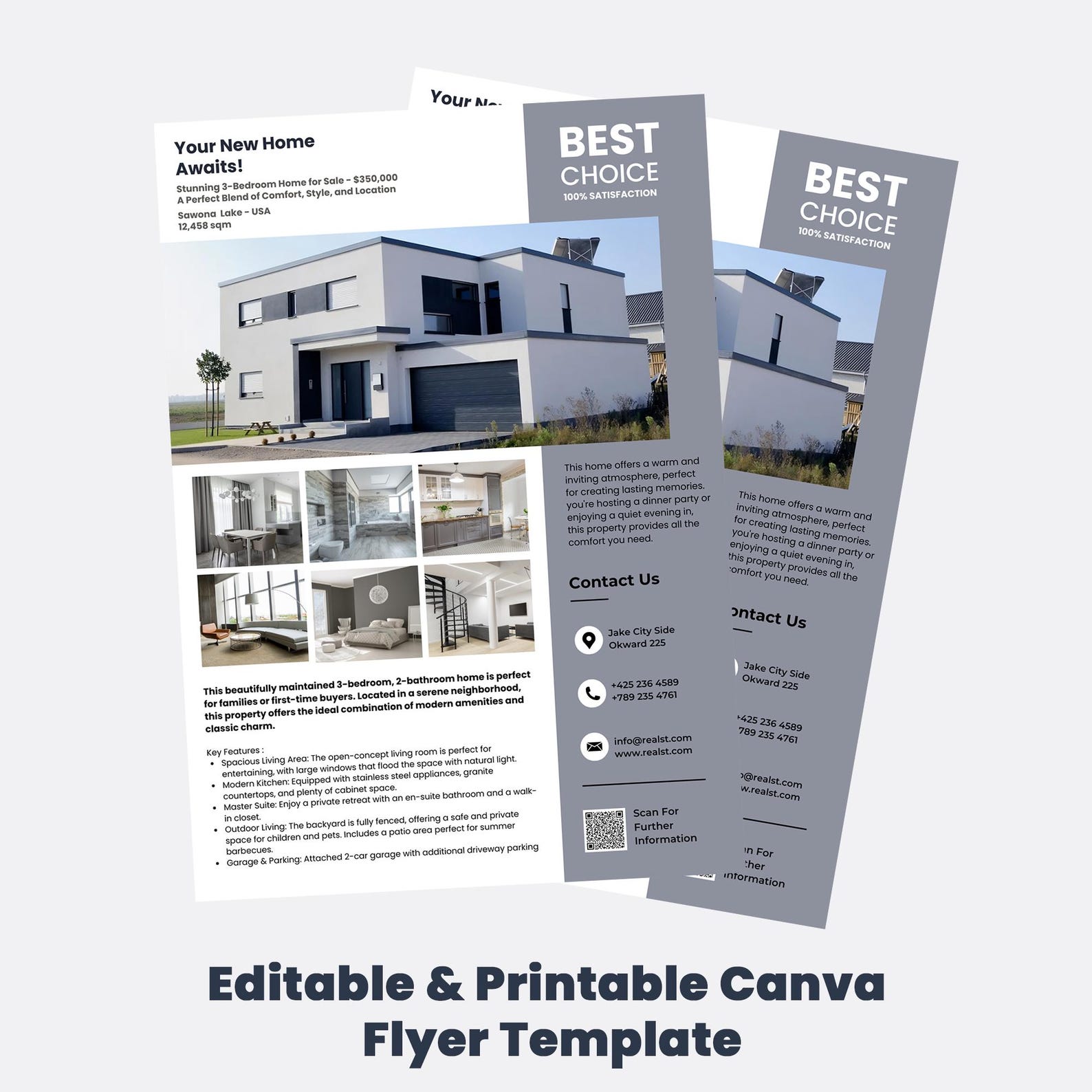 Editable Real Estate Flyer Template | Modern Listing, Open House (canva ...