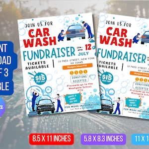 DOWNLOAD Car Wash Fundraiser Flyer, Car Wash Flyer, Fundraiser Flyer for Car Wash Car Wash Template Custom Digital Invitation via CANVA Edit