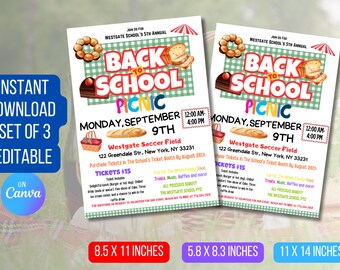DOWNLOAD and EDIT School Picnic Invite, Back to School Picnic Party Invite, PTo Flyer Invite, Party Invite Custom Digital Invite via CANVA