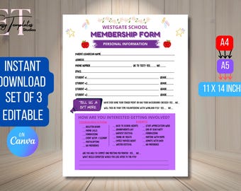 Download and Edit PTO PTA Membership Form, Volunteer Sign Up Form, School Recruitment, School Newsletter Custom Digital Invite via CANVA