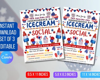 Ice Cream Social Flyer: 4th of July, Memorial Day Invite (Digital Download)