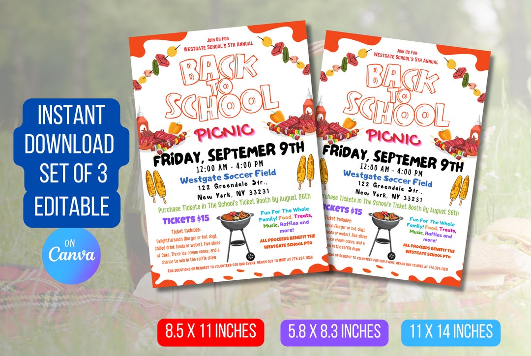 DOWNLOAD and EDIT School Picnic Invite, Back to School Picnic Party ...