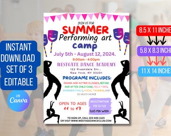 DOWNLOAD and EDIT Summer Camp Dance Flyer, Performing Theater Art Camp for High School Teens Summer Camp Custom Digital Invite via CANVA
