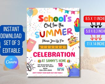 DOWNLOAD and EDIT School is Out Summer is Here Flyer, Summer Party Invitation  Festival Summer Poster Custom Digital Invite via CANVA