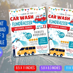 DOWNLOAD Car Wash Fundraiser Flyer, Car Wash Flyer, Fundraiser Flyer for Car Wash Car Wash Template Custom Digital Invitation via CANVA Edit