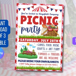 DOWNLOAD Company Picnic Party Flyer, Appreciation Party, Picnic Flyer, Family Picnic Fundraiser Invitation Digital Invitation via CANVA
