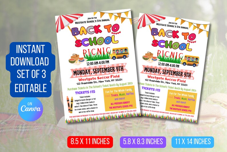 DOWNLOAD and EDIT School Picnic Invite, Back to School Picnic Party ...