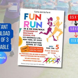 DOWNLOAD and EDIT Fun Run Flyer, Fundraiser Invitation Outdoor 5k 10k Run & Walk Race Invite School Marathon Custom Digital Invite via CANVA