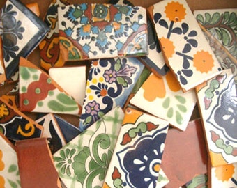 Broken Tiles Mexican Talavera Tiles for Mosaics, Free Shipping