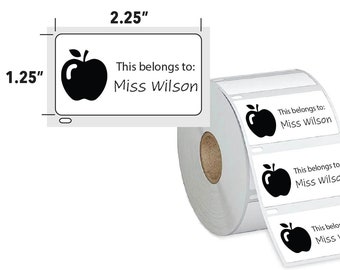 Teacher Labels, Teacher Book Stickers, Teacher Name Labels Roll, Personalized Name Labels, Apple Design, This Belongs to Labels