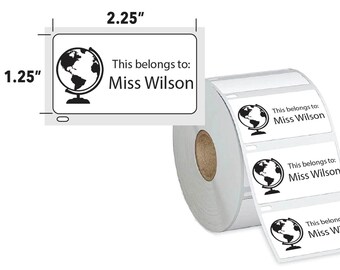 Teacher Labels, Teacher Globe Stickers, Personalized Name Labels, Teacher Name Labels Roll, Globe Design, This Belongs to Labels