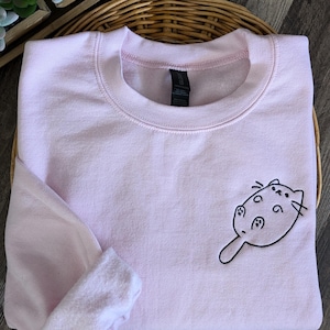 Embroidered cat sweatshirt, Kawaii cat shirt, doodle cat sweater, embroidered gift, cat embroidered sweater, Black cat, Cat mom sweatshirt