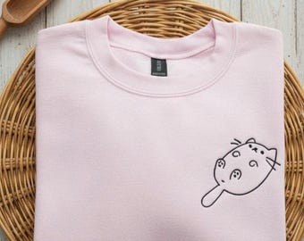 Cozy Gamer Cat Sweatshirt | Lofi Aesthetic Embroidered Crewneck | Kawaii Desk Setup Apparel | Minimalist Cat Lover Gift | Cute Gaming Shirt