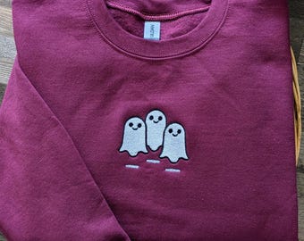 Embroidered Ghost Crewneck Sweatshirt | Minimalist Halloween Sweater