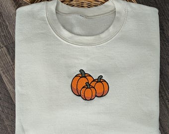 Embroidered Pumpkin Sweatshirt, Fall Crewneck