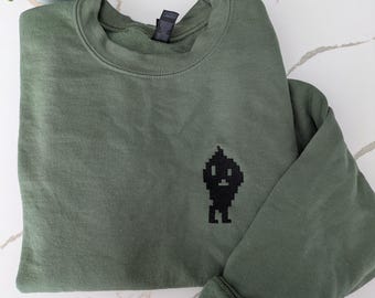 Inspired by Stardew Valley Embroidered Krobus Sweatshirt | Shadow Creature Fan Art Sweater | Pixel Video Game Gift