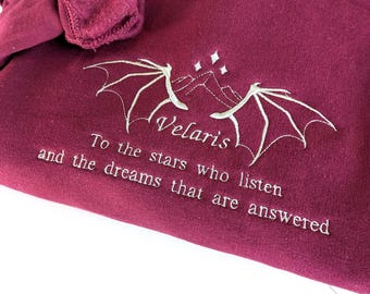 Fae Fantasy Embroidered Sweatshirt | Starry Mountain Bat Wing Crewneck | Romantasy Reader Gift | Darn Romance Bookish Apparel | Star Quote