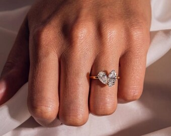Toi et Moi Verlobungsring: Sterling Silber Birnen- und Marquiseschliff