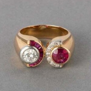 Two Stone Ruby Diamond Engagement Ring, Modern Bypass Ring, July Birthstone Open Ring,  Anniversary Gift, Cocktail Ring, Statement Ring