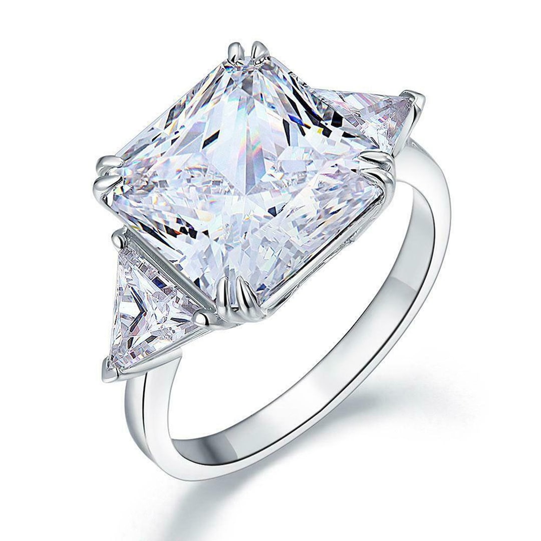 Triangle Cut Rings Princess & Triangle Cut CZ Sterling Silver Ring: Three Stone Engagement ...