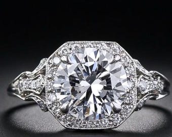 Anillo de compromiso Art Déco con moissanita: Plata de ley estilo vintage