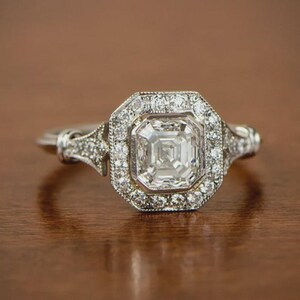 1.25ct Asscher Cut vintage inspire wedding ring, Art deco women&#39;s ring, Halo style classic ring, engagement Promise Ring for Lovesongjewels