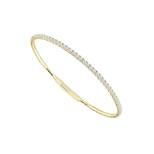 14k gold flexible lab created diamond for women, delicate and daily wear women&#39;s flexi bangle bracelet, birthday gift for lovesongjewel