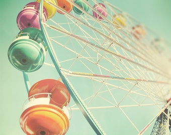 Carnival photography, ferris wheel, California, nursery decor, playroom, new baby, rainbow,bold colors,midway,primary colors, colorful photo