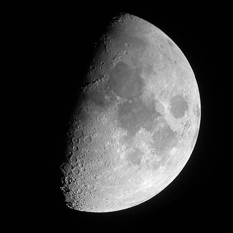 Moon photograph, astro photo, astrology, solar system, luna, black and white, waxing moon, geekery, space, planets image 1