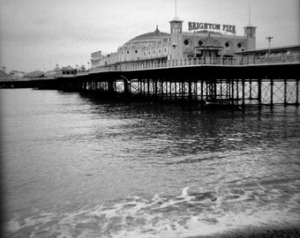 Brighton England, seaside pier, black and white, beach resort, nautical, fishing, The Who, Jimmy, arcade, quadrophenia, mods, rockers, vespa