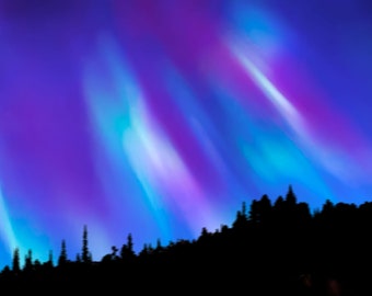 Northern lights, aurora, northern hemisphere, Ontario, Canada, borealis, azure, indigo, cobalt, purple, violet, stars, night sky