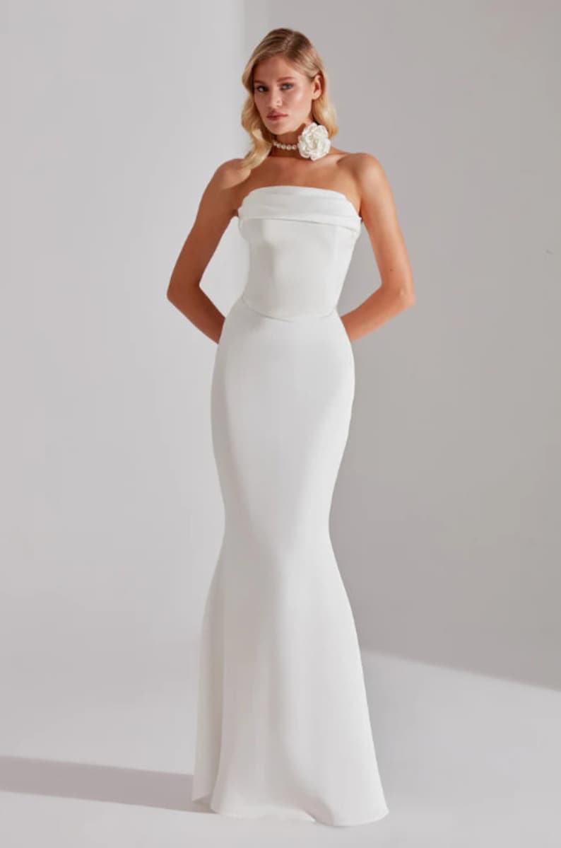 Elegant White Strapless Long Evening Dress White Formal Gown Y7287 main image 1