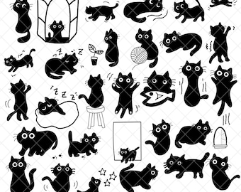 Black Cat Svg Bundle Cute Cat Cut Files for Cricut & Silhouette, Svg Png