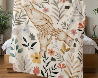 Custom Mama and Kids Hands Blanket – Personalized Floral Name Blanket – Mother’s Day Gift for Mom or Grandma with Grandkids Names