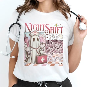 Night Shift Crew Ghost Shirt,Night Shift Crew Halloween Shirt, Retro Spooky Nurse Tshirt, Registered Nurse Sweatshirt, Nursing School Tee