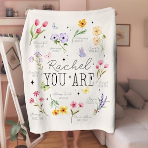 Personalized Bible Verse Blanket With Name, Floral Bible Verse Gift, Christmas Gift Christian, God Says You Are Gift, Faith Based Gift