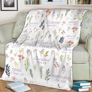 Personalized Christian Blanket For Her, Christmas Gift Christian, Faith Based Decor, Religious Gift For Christmas, Floral Blanket With Name