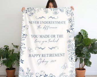 Personalized Retirement Blanket, Retirement Gift For Teacher, Co Worker Gift,, Officially Retired Gift For Her, Teacher Appreciation Gift