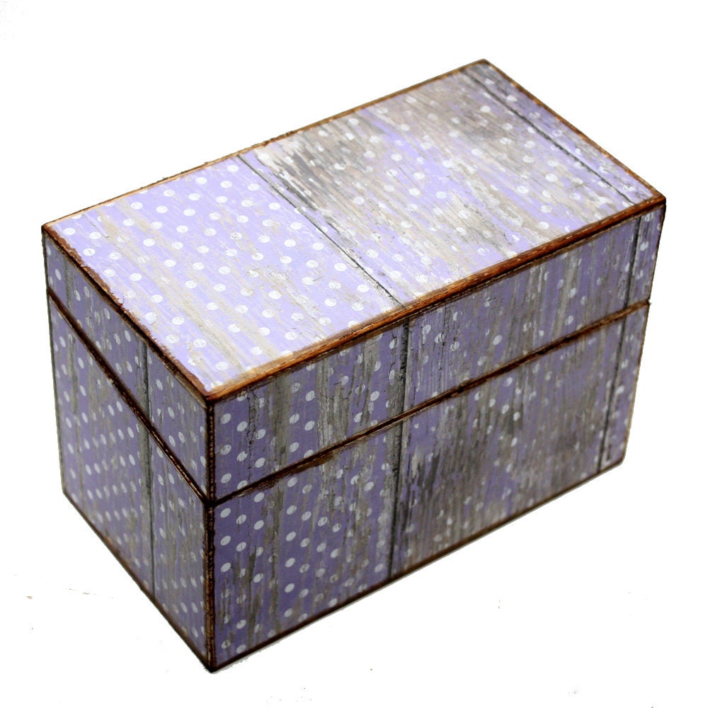 Caja de recetas de madera Falso granero madera púrpura lunares | Etsy